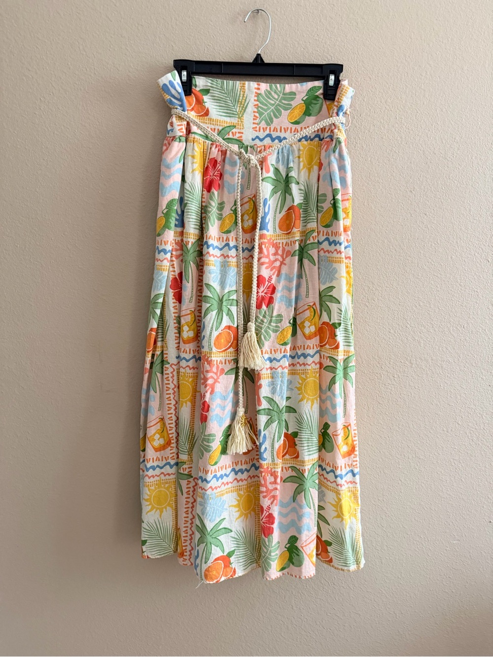 C&C California Linen Blend Tropical Midi Skirt